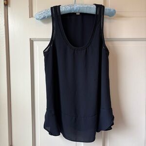 LOFT Deep Navy Sleeveless Tank Blouse Lace Trim